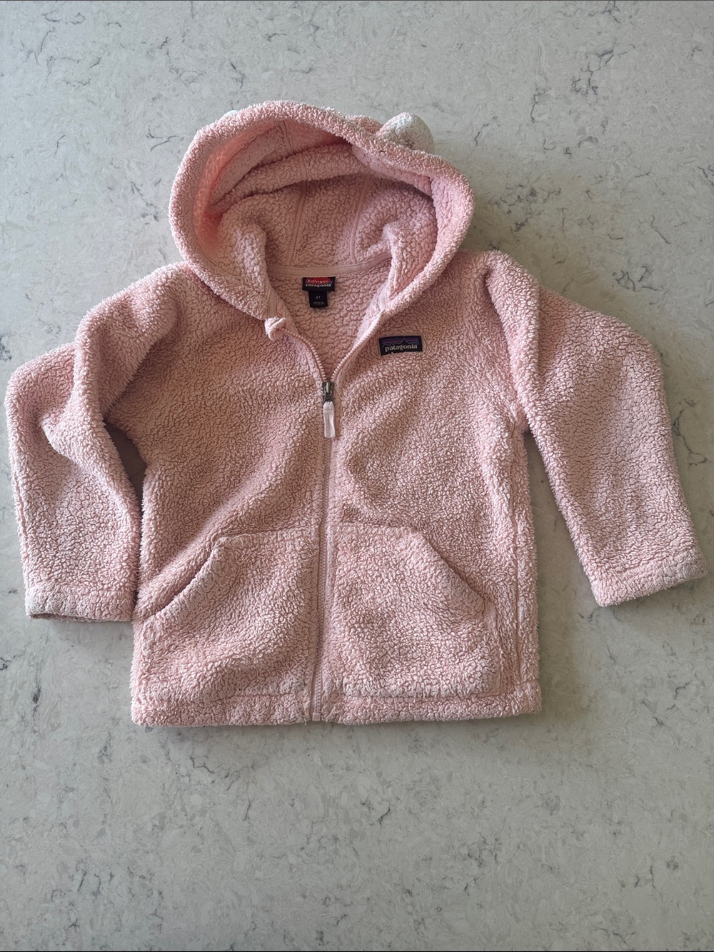 Patagonia Baby Furry Friends Hoodie Pink Sherpa Hoodie with Ears size 4